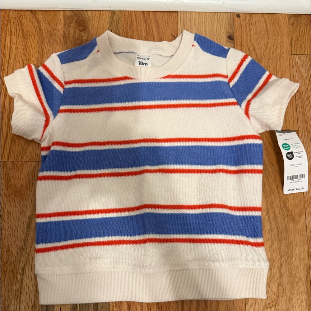 Boys red, white and blue short sleeve shirt.